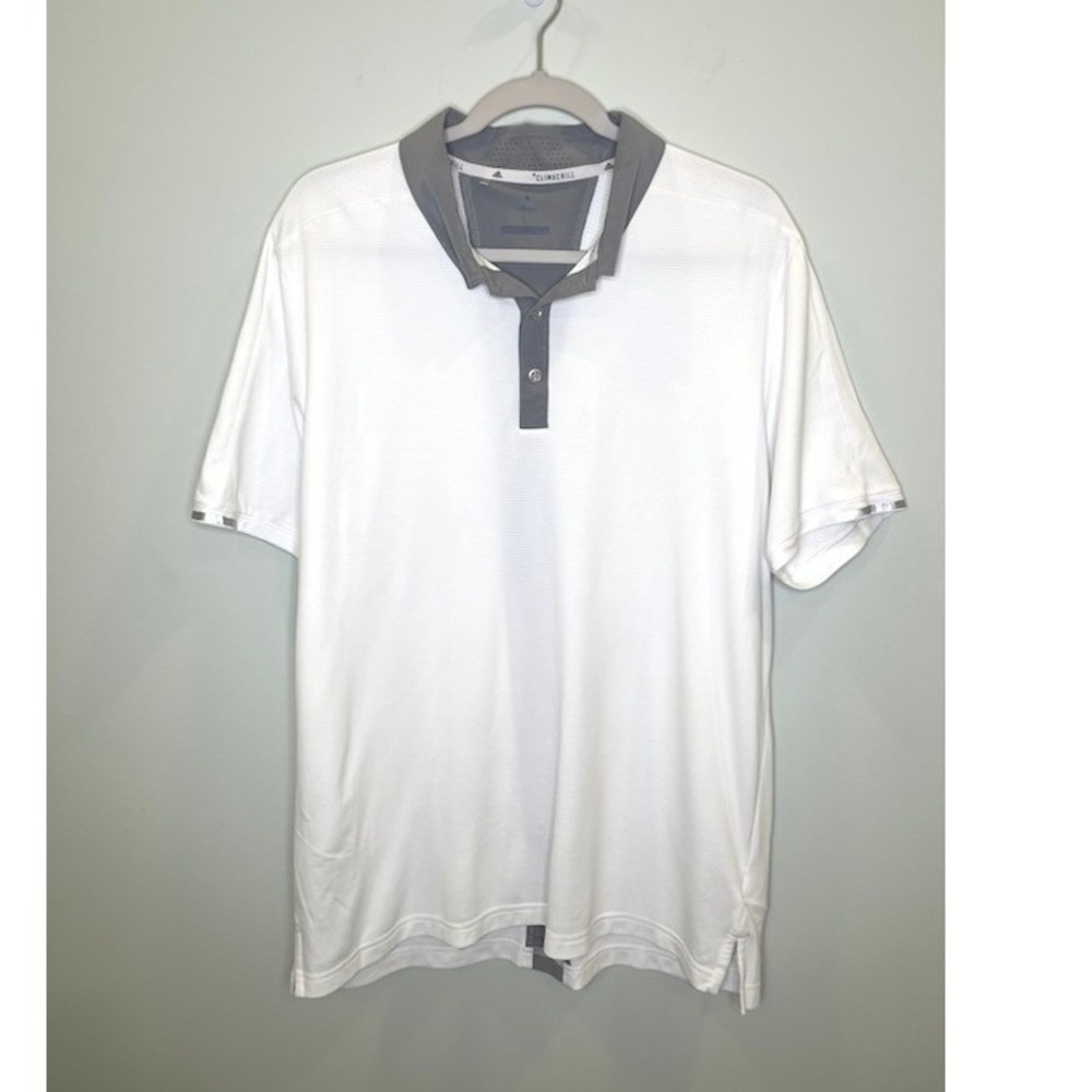 Adidas Golf Climachill Polo Shirt Mens Large White Grey CD9922 Short Sleeve